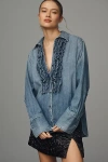 Citizens Of Humanity Ruffle Tuxedo Denim Buttondown Shirt In Blue