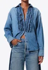 Citizens Of Humanity Ruffle Tuxedo Denim Buttondown Shirt In Blue