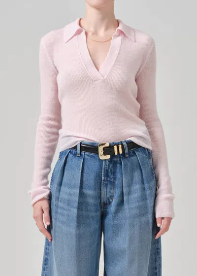 Citizens Of Humanity Simone Polo Sweater In Light Pale Pink In Multi