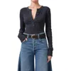 Citizens Of Humanity Varra Long-sleeve Henley Top In Charcoal Mineral