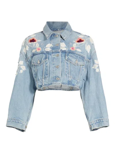 Citizens Of Humanity Women's Lena Floral Embroidered Crop Denim Jacket In Tulip