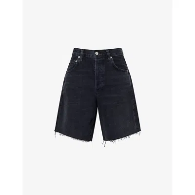 CITIZEN OF HUMANITY WOMENS VOILA (WASHED BLACK) AYLA HIGH-RISE RAW-HEM DENIM SHORTS