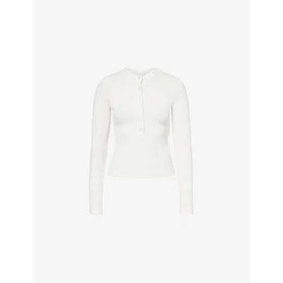 Citizens Of Humanity Womens  Varra Henley Long-sleeve Stretch Organic-cotton-blend Top In Pashmina (off White)
