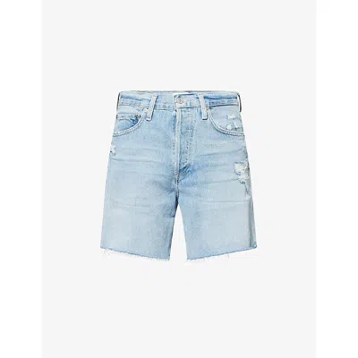 Citizens Of Humanity Womens  Marlow Long Distressed Denim Shorts In Raleigh (lt Indigo)