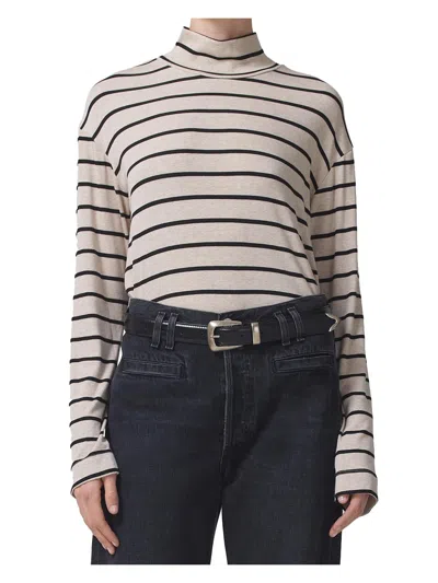 Citizens Of Humanity Womens Striped Ribbed Knit Turtleneck Top In Neutral