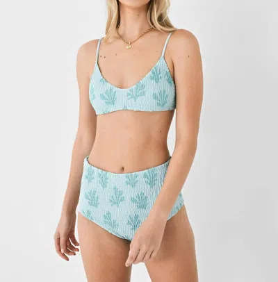 Citrine Stella Smocked Bikini Top In Mint Reef In Blue