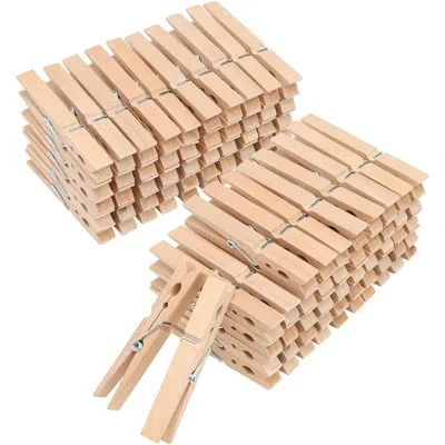 Citrus 100-pack Large Wooden Clothespins, 4-inch Heavy-duty Natural Wood Clips With Rust-resistant Spring F In Neutral