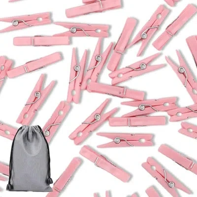 Citrus 100-pack Pink Baby Shower Clothespins, 1.37 Inch Plastic Mini Clips With Waterproof Storage Bag, Par