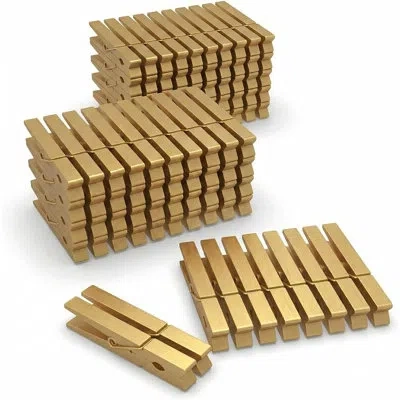 Citrus 100-piece Gold Wooden Clothespins, 2.9-inch Heavy-duty Laundry & Craft Clips For Photos, Decorations