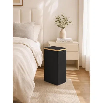 Citrus 110l Laundry Hamper With Lid, Collapsible Clothes Basket With Removable Inner Bag & Carry Handles Fo In Black