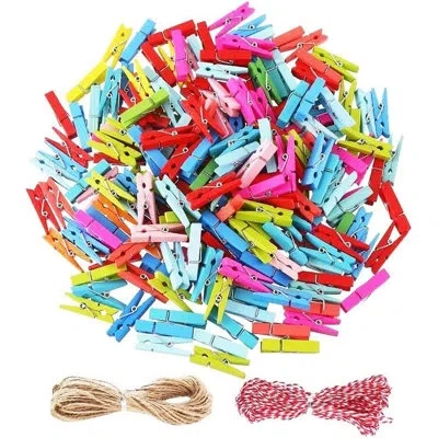 Citrus 120-piece Colored Wooden Mini Clothespins, 3.5cm Photo & Craft Clips With 98 Ft Twine For Displays A In Multi