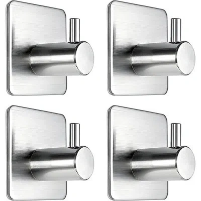 Citrus 15lb Heavy Duty Adhesive Towel Hooks – Stainless Steel Waterproof Wall Hooks For Bathroom, Bedroom & In Silver