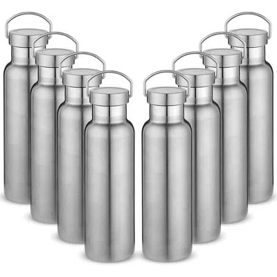 Citrus 20 oz Insulated Stainless Steel Water Bottles – 8 Pack (silver) In Gray