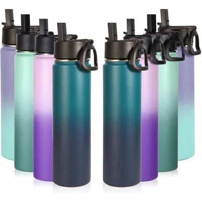 Citrus 24 oz Insulated Stainless Steel Water Bottles With Straw – 8 Pack, Wide Mouth, Double Wall Vacuum In Black