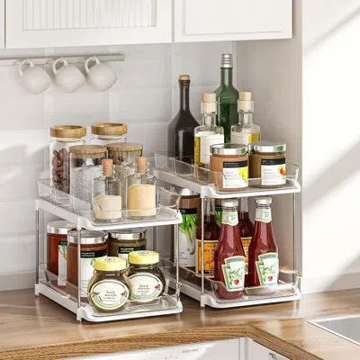 Citrus 2-pack 2-tier Under Sink Organizers, Stackable Pull-out Acrylic Storage Drawers With Movable Divider In White