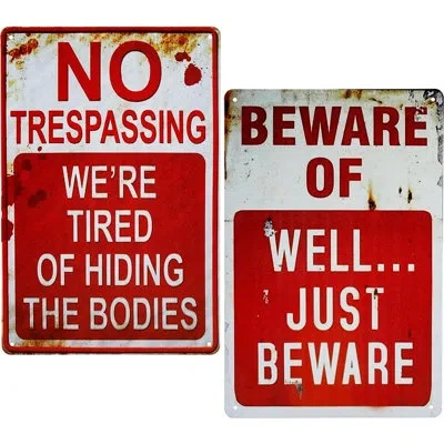 Citrus 2-pack Retro Metal Signs – 8" X 12" Vintage “beware” & “no Trespassing” Décor In Red