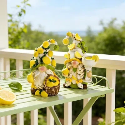 Citrus 2-piece Lemon Gnome Figurine Set, Summer Lemon-themed Decorative Gnomes For Kitchen, Living Room, Sh In Multi
