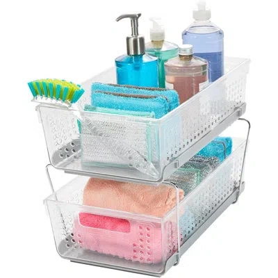 Citrus 2-tier Slide-out Organizer – Multi-purpose Storage With Handles & Dividers, Frosted, Bpa-free