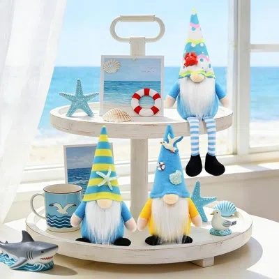 Citrus 3 Pcs Summer Gnome Decorations, Beach Theme Coastal Nautical Tabletop Decor For Home, Office, Shelf, In Multi