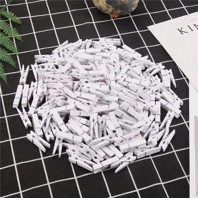 Citrus 3.5cm White Wooden Mini Clothespins, 200-piece Set For Photo Display, Crafts & Decorative Projects