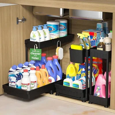 Citrus 3-pack 2-tier L-shaped Under Sink Organizers With Sliding Drawers, Space-saving Cabinet Storage Bask In Multi