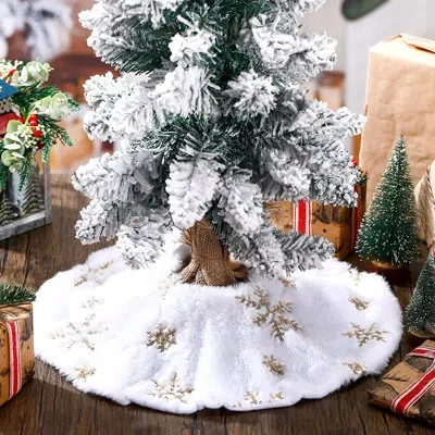 Citrus 3-pack Mini White Faux Fur Christmas Tree Skirts – Plush Snowflake Sequin Tree Base Mats For Holiday In Silver;gold;white
