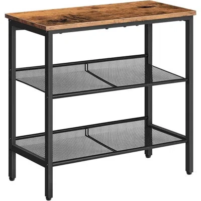 Citrus 3-tier Narrow End Table With Adjustable Shelves, Rustic Brown & Black Side Table Nightstand For Livi