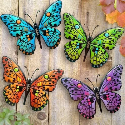 Citrus 4 Pack Metal Butterfly Wall Decor 9.6 Inch Outdoor Hanging Wall Art For Garden Fence Patio Balcony L In Multi