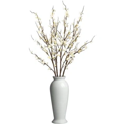 Citrus 4 Pcs Artificial Cherry Blossom Branches, Faux Long Stem White Flowers For Spring Summer Home, Weddi