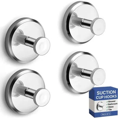 Citrus 4-pack Suction Cup Shower Hooks – Chrome Towel & Robe Holder For Glass, Tile & Mirrors In White