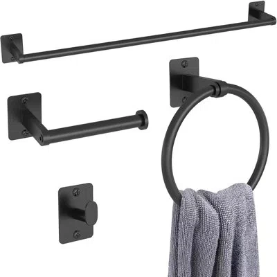 Citrus 4-piece Black Bathroom Hardware Set – 24-inch Towel Bar, Robe Hook & Toilet Paper Holder