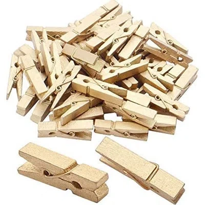 Citrus 50 Pack Mini Gold Wooden Clips, Photo Display Clothespins For Office, Home & Art Projects