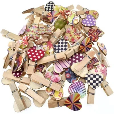 Citrus 50-pack Colorful Heart Mini Wooden Clothespins, 1.38-inch Photo Clips For Cards, Crafts & Decoration In Multi