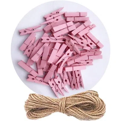Citrus 50-pack Pink Mini Wooden Clothespins With Twine, Small Photo Clips For Pictures, Drawings, Crafts, P In Multi
