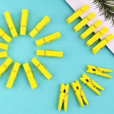 Citrus 50pcs Yellow Mini Wooden Clothespins, Natural Wood Photo Clips For Crafts, Laundry, Storage & Displa