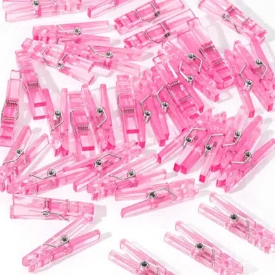 Citrus 60pcs Pink Clear Acrylic Mini Clothespins, 1.4" Clothes Pins For Baby Shower Don't Say Baby Game, Ph
