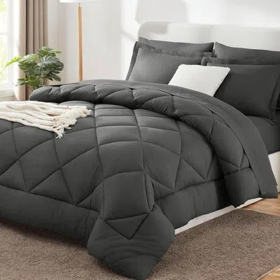 Citrus 7-piece Queen Comforter Set With Sheets, Dark Grey Down-alternative Bed In A Bag, All-season, Oeko-t In Gray