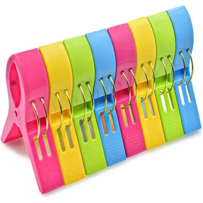 Citrus 8-pack Large Beach Towel Clips For Pool & Beach Chairs, Strong Grip Windproof Clothes Pegs For Cruis In Multi