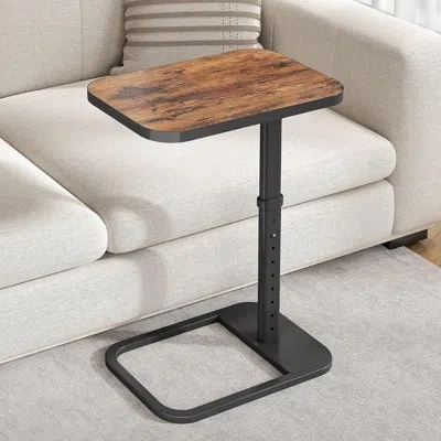 Citrus Adjustable C-shaped Tv Tray Table, Flip-top Snack Table With Rounded Metal Corners For Sofa, Couch,  In Brown