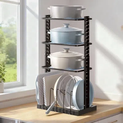 Citrus Adjustable Heavy-duty Pot & Pan Organizer Rack – Under Cabinet, Holds 9 Cookware, Black In ‎baked Enamel