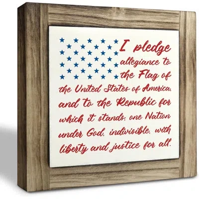 Citrus Americana Wooden Wall Sign, Patriotic American Flag Pledge Of Allegiance Plaque For 4th Of July, Mem In Multi