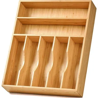 Citrus Bamboo Kitchen Drawer Organizer – 13" Extra-deep Silverware Utensil Tray With 7 Grooved Slots For Fl In Brown
