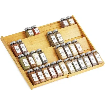 Citrus Bamboo Spice Drawer Organizer With 4 Expandable Tiers, Fits 12″–23″ Wide Drawers
