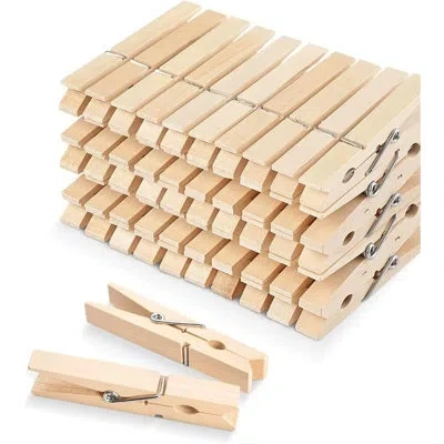 Citrus Birchwood Clothespins, 50-pack 2.83" Strong Grip Wooden Clips For Crafts, Photo Displays, Laundry, C In Neutral