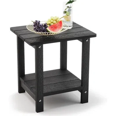 Citrus Black Adirondack Outdoor Side Table With 2-tier Storage Shelf, Weather-resistant Hdps Patio End Tabl