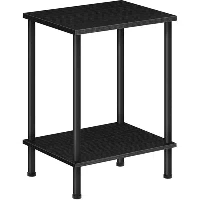Citrus Black End Table With 2-tier Storage Shelves, Small Side Table & Nightstand For Living Room, Bedroom,