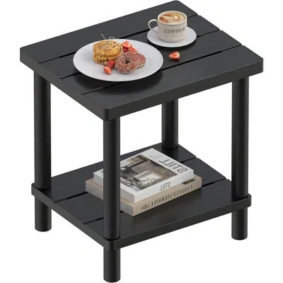 Citrus Black Outdoor Side Table With 2-tier Storage Shelf, Weather-resistant Bamboo End Table For Patio, Po
