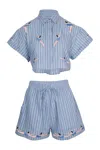 Citrus Blue Stripe Diver Set Linen In Blue