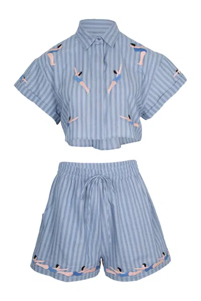 Citrus Blue Stripe Diver Set Linen
