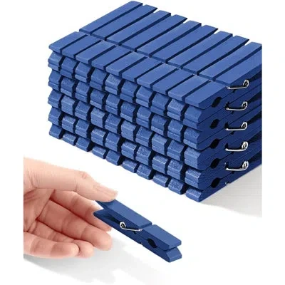 Citrus Blue Wooden Clothespins, 50-pack 2.83" Decorative Craft Clips With Strong Grip For Baby Shower Games
